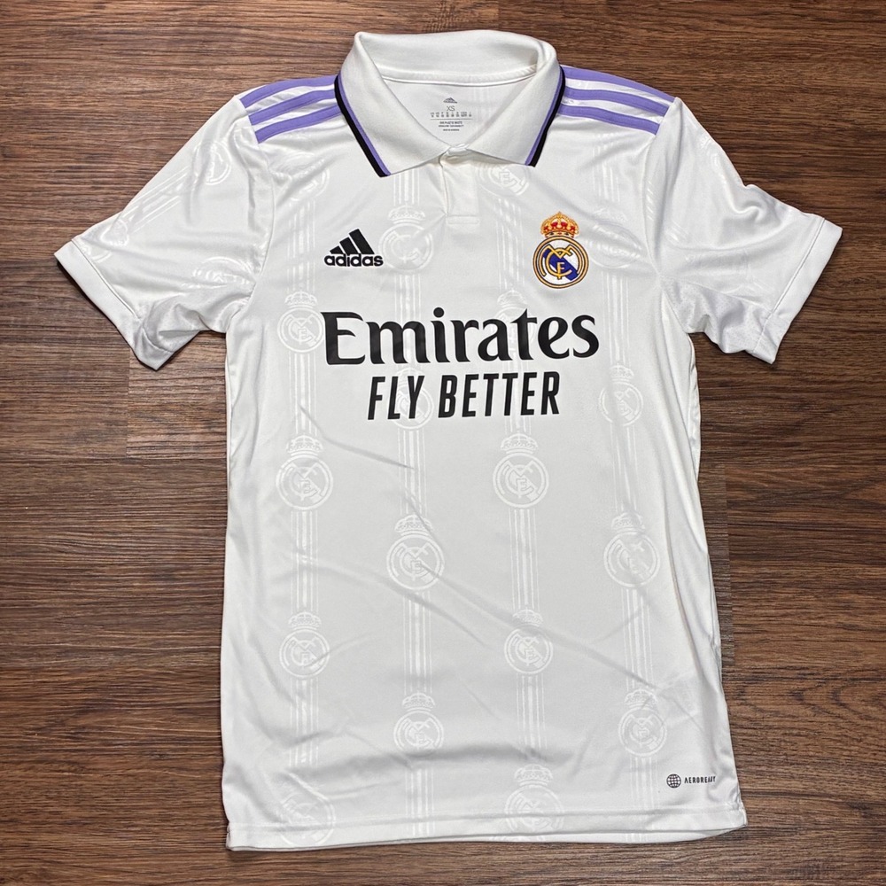Adidas Real Madrid 2022/23 Home Jersey White Purple Men's XS Soccer Shirt